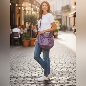 Marc By Marc Jacobs VINTAGE CrocEmbossed Purple Hobo/Sling Bag X-LARGE Crossbody